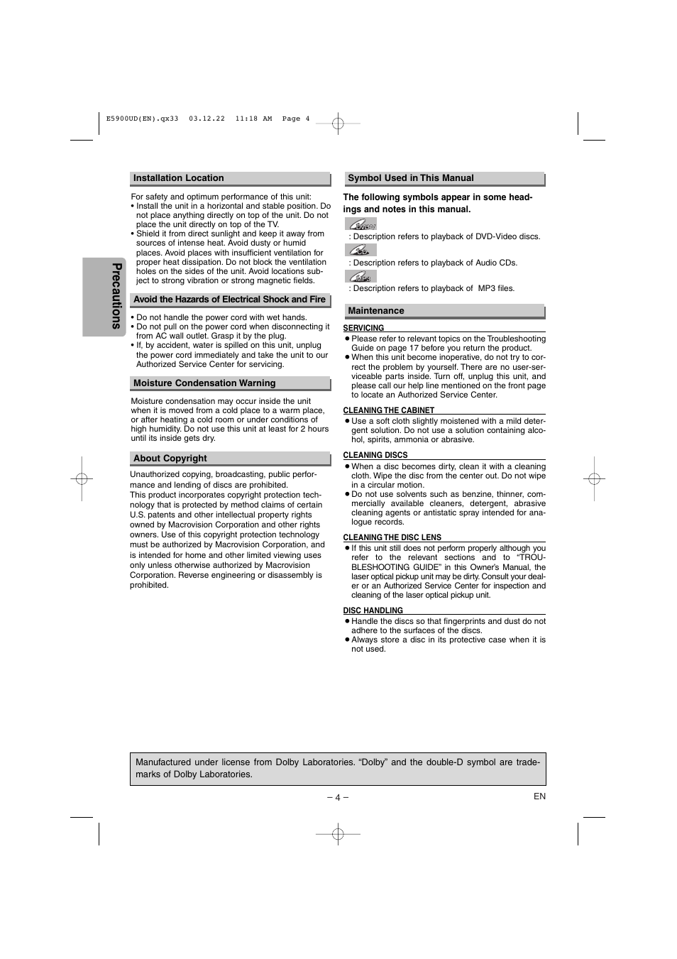 Precautions | Emerson EWD7004 User Manual | Page 4 / 20