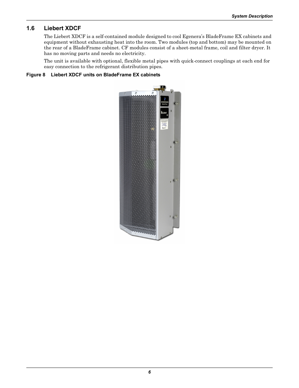 6 liebert xdcf, Liebert xdcf, Figure 8 | Liebert xdcf units on bladeframe ex cabinets | Emerson Liebert Xtreme Density User Manual | Page 12 / 84