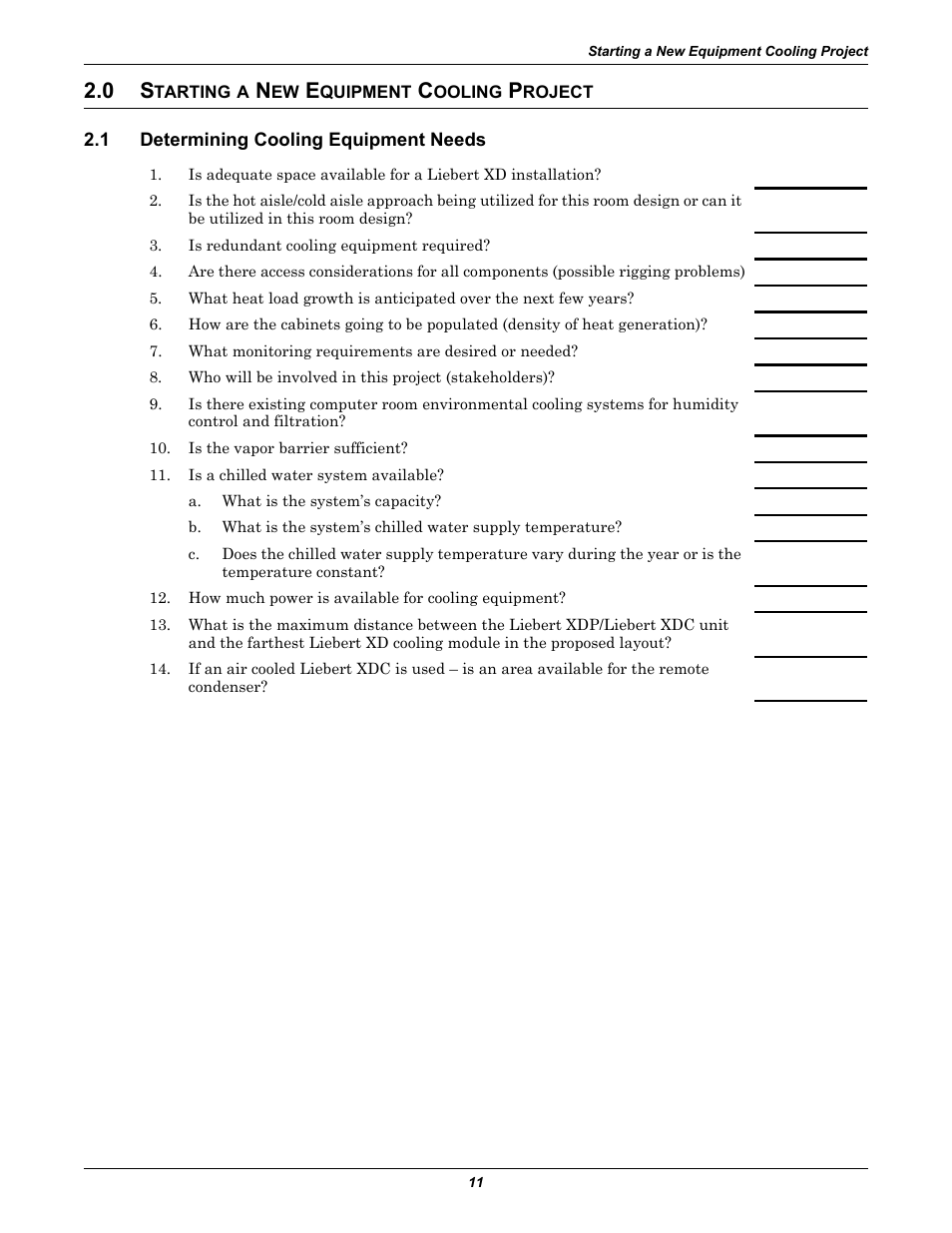 0 starting a new equipment cooling project, 1 determining cooling equipment needs, Tarting | Quipment, Ooling, Roject, Determining cooling equipment needs | Emerson Liebert Xtreme Density User Manual | Page 17 / 84