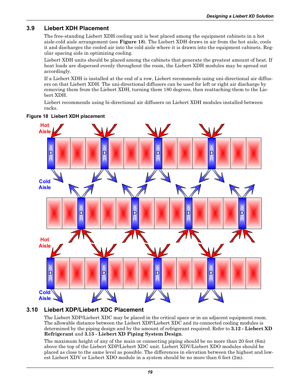 9 liebert xdh placement, Figure 18 liebert xdh placement, 10 liebert xdp/liebert xdc placement | Liebert xdh placement, Liebert xdp/liebert xdc placement | Emerson Liebert Xtreme Density User Manual | Page 25 / 84