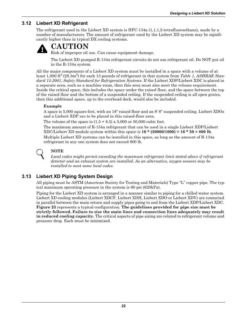 12 liebert xd refrigerant, 13 liebert xd piping system design, Liebert xd refrigerant | Liebert xd piping system design, Caution | Emerson Liebert Xtreme Density User Manual | Page 28 / 84