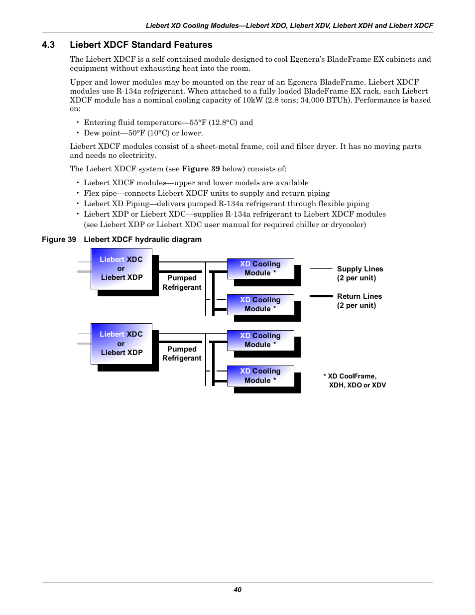 3 liebert xdcf standard features, Figure 39 liebert xdcf hydraulic diagram, Liebert xdcf standard features | Emerson Liebert Xtreme Density User Manual | Page 46 / 84