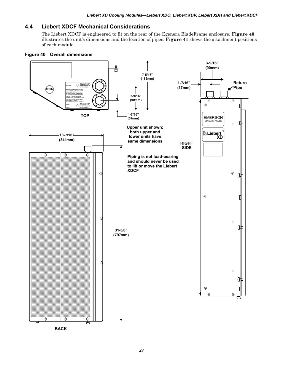 4 liebert xdcf mechanical considerations, Figure 40 overall dimensions, Liebert xdcf mechanical considerations | Liebert xd | Emerson Liebert Xtreme Density User Manual | Page 47 / 84