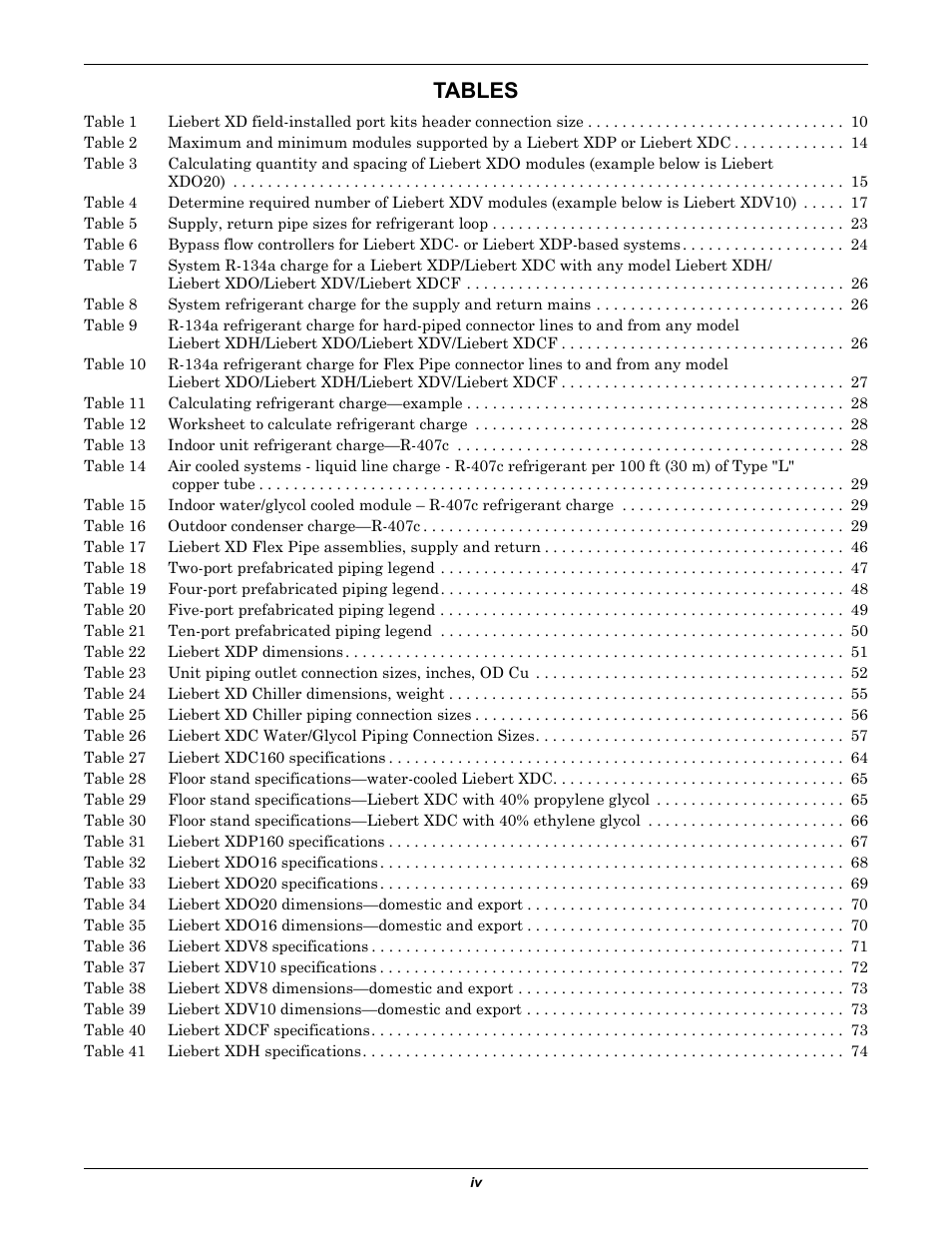 Tables | Emerson Liebert Xtreme Density User Manual | Page 6 / 84