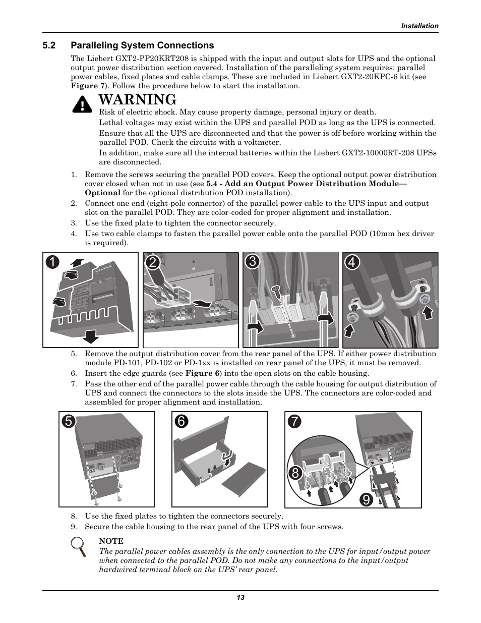 2 paralleling system connections, Paralleling system connections, Warning | Emerson GXT2-PP20KRT208 User Manual | Page 17 / 36