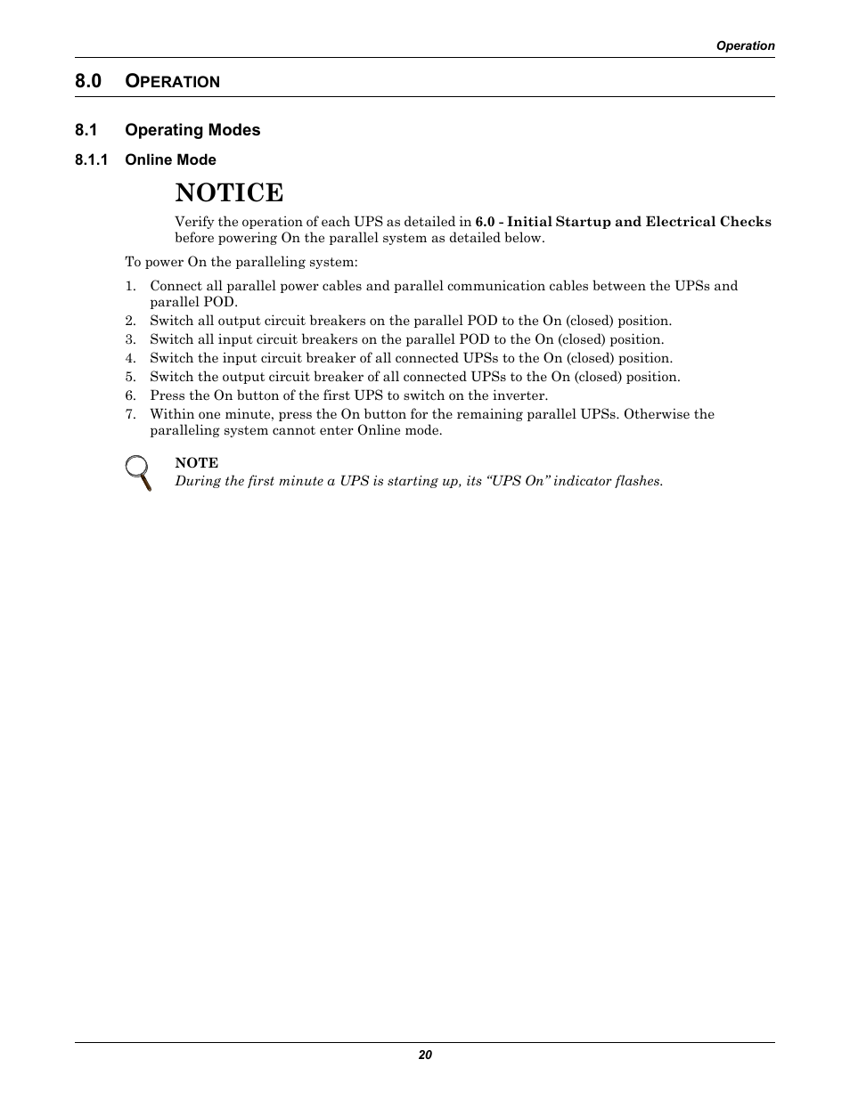 0 operation, 1 operating modes, 1 online mode | Peration, Operating modes, Online mode, Notice | Emerson GXT2-PP20KRT208 User Manual | Page 24 / 36