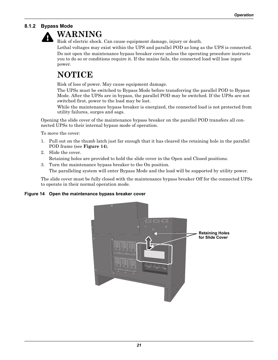 2 bypass mode, Bypass mode, Notice | Warning | Emerson GXT2-PP20KRT208 User Manual | Page 25 / 36