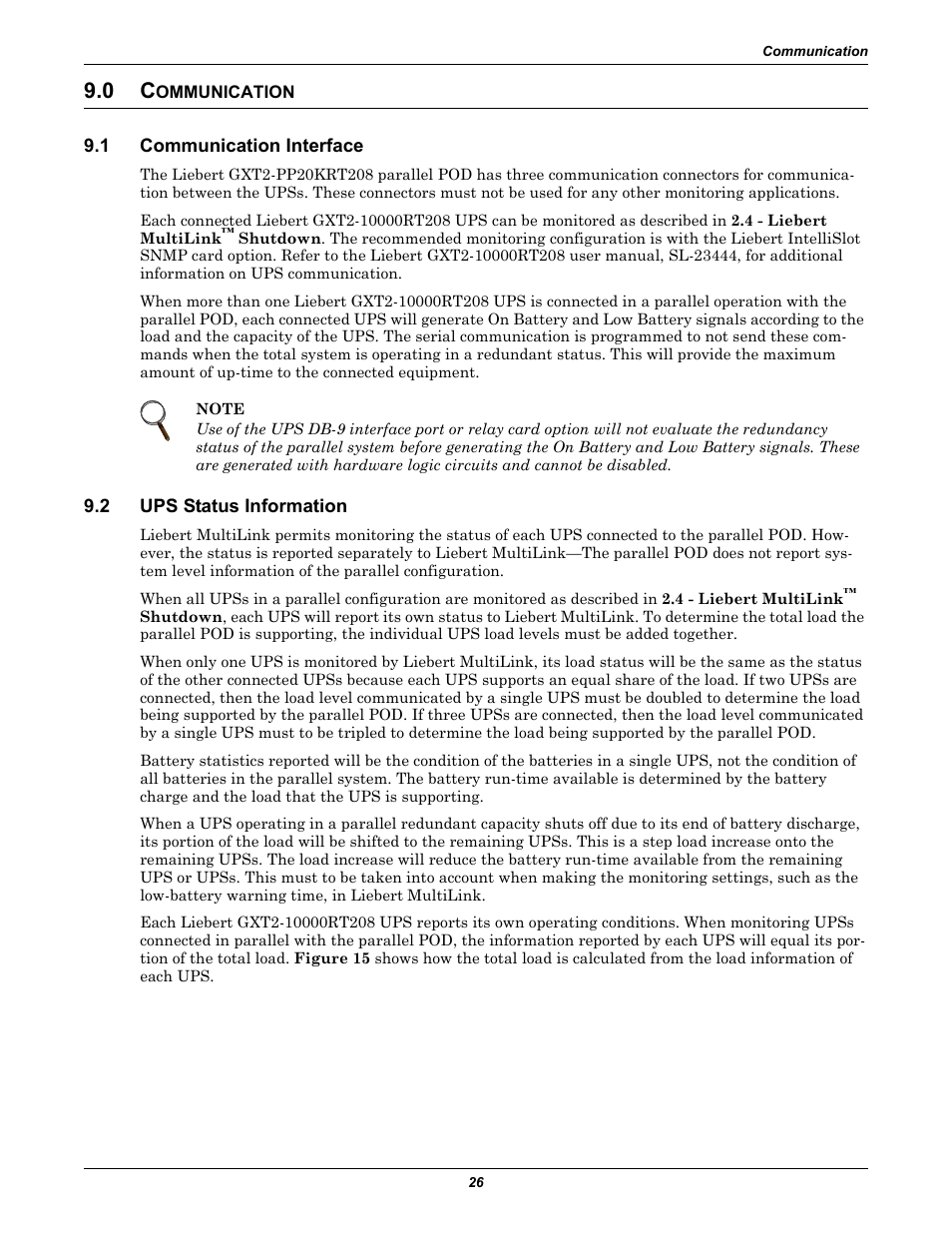 0 communication, 1 communication interface, 2 ups status information | Ommunication, Communication interface, Ups status information | Emerson GXT2-PP20KRT208 User Manual | Page 30 / 36