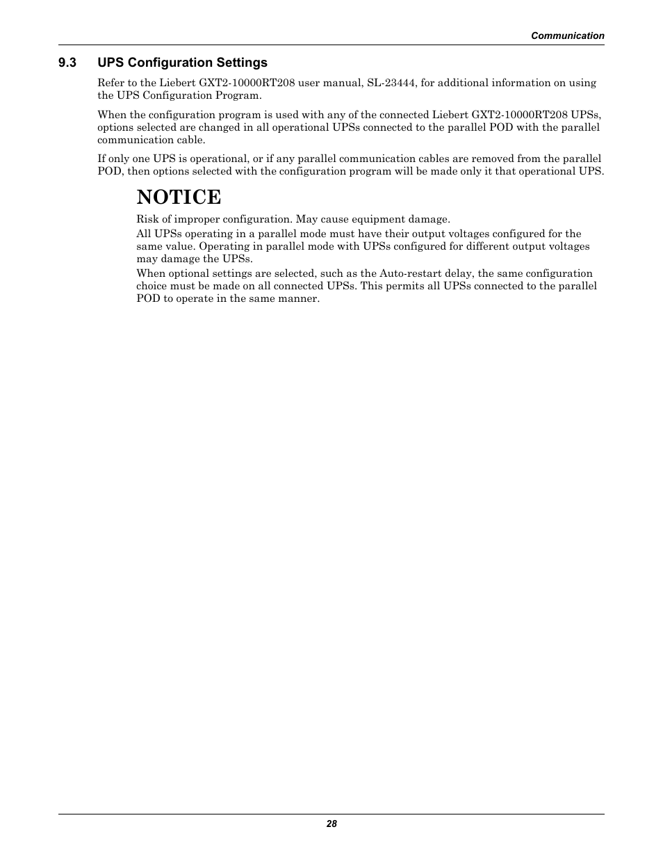 3 ups configuration settings, Ups configuration settings, Notice | Emerson GXT2-PP20KRT208 User Manual | Page 32 / 36