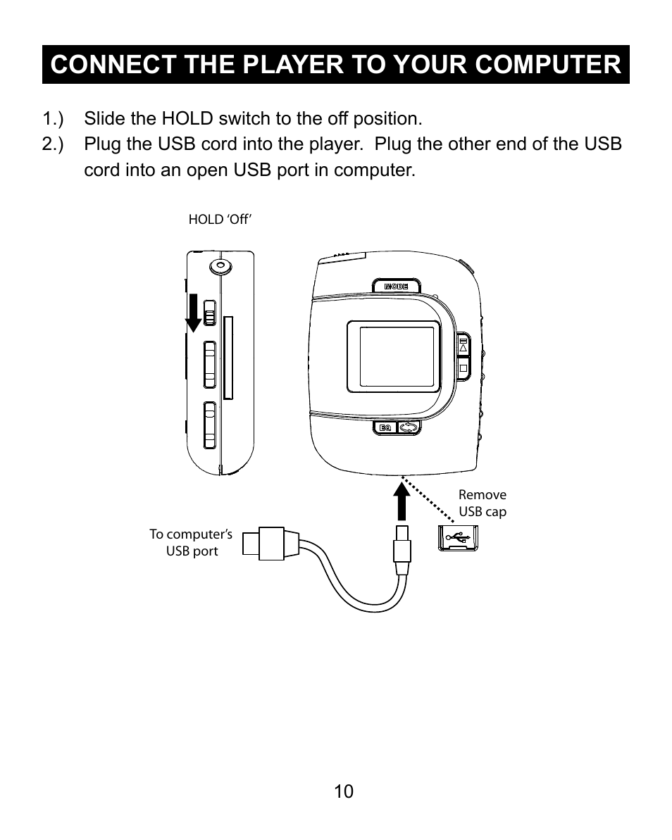 Connect the player to your computer | Emerson Radio MP200 User Manual | Page 10 / 24