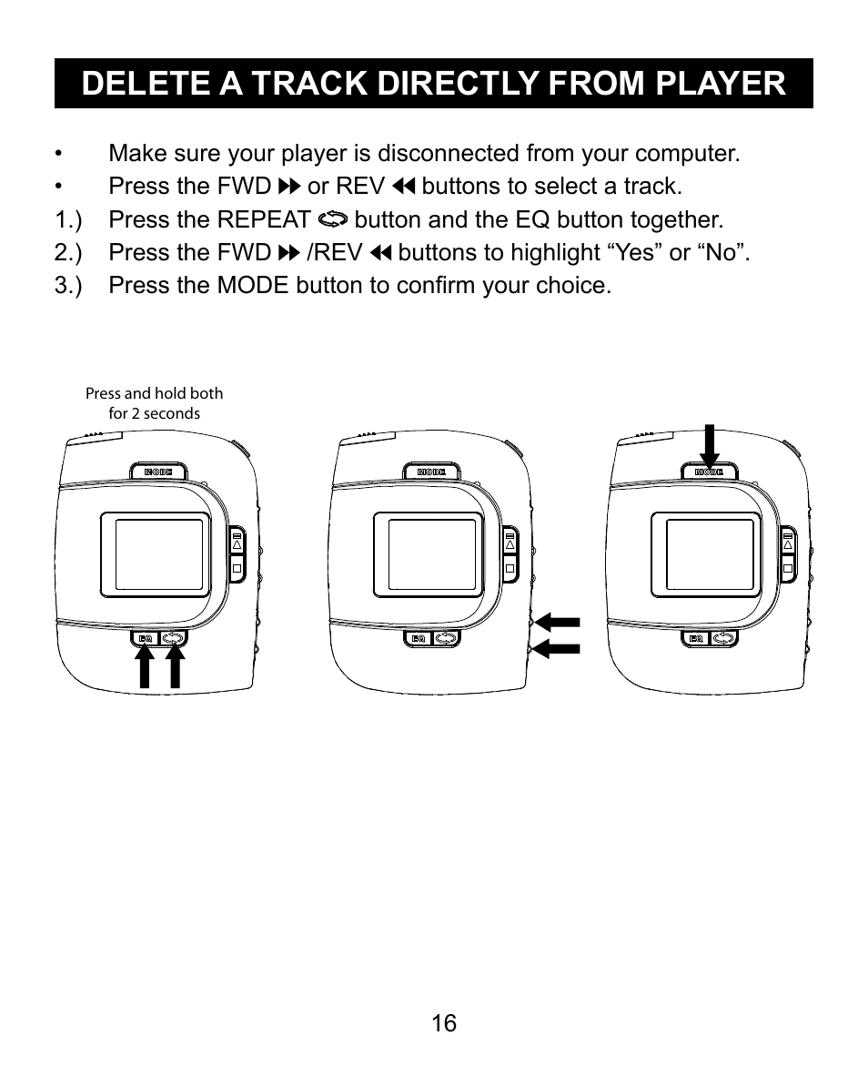 Delete a track directly from player | Emerson Radio MP200 User Manual | Page 16 / 24