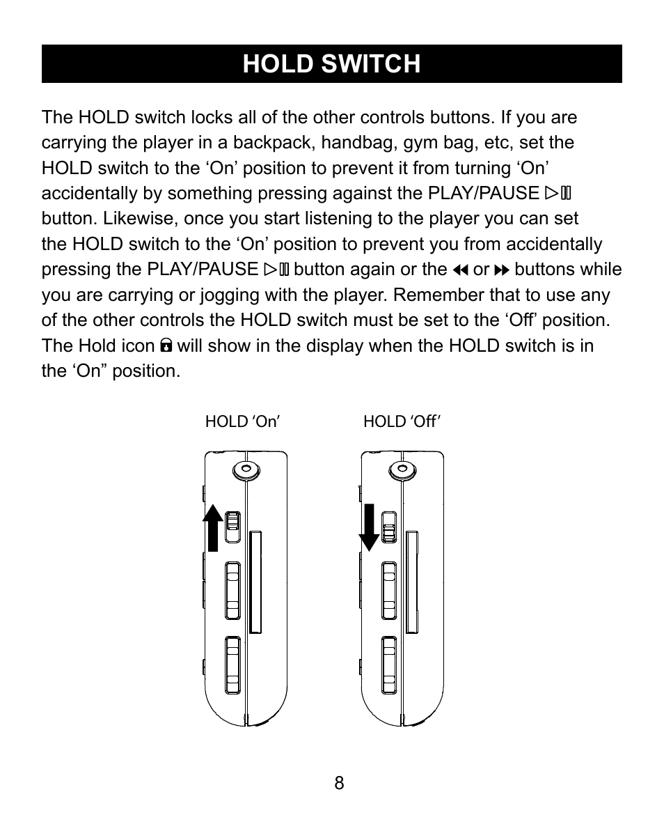 Hold switch | Emerson Radio MP200 User Manual | Page 8 / 24