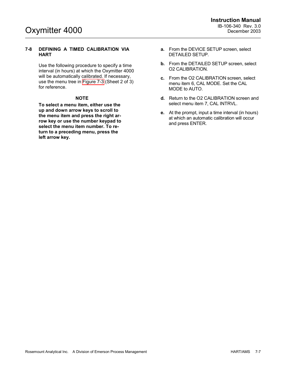 Defining a timed calibration via hart -7, Oxymitter 4000 | Emerson OXYMITTER 4000 User Manual | Page 103 / 172