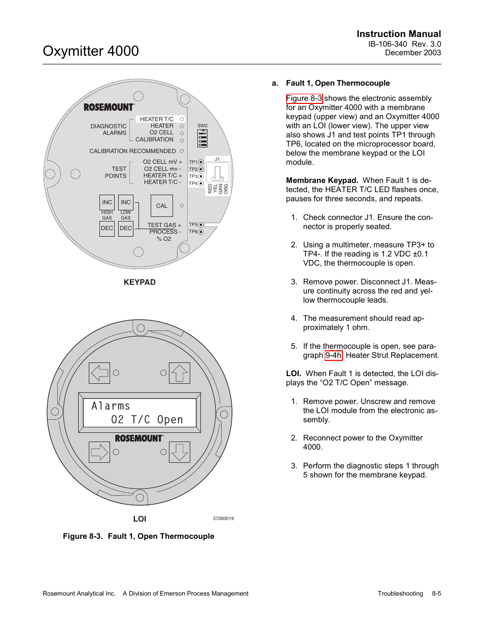 5 thr, Ed figure 8-3, Figure 8-3. fault 1, open thermocouple -5 | Oxymitter 4000, Alarms o2 t/c open, Instruction manual | Emerson OXYMITTER 4000 User Manual | Page 109 / 172