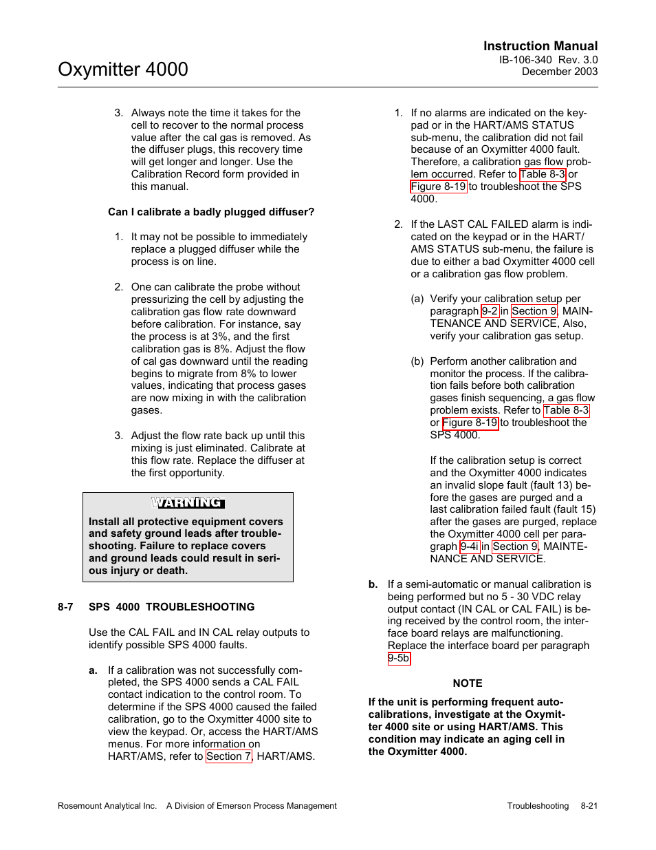 Sps 4000 troubleshooting -21, Oxymitter 4000 | Emerson OXYMITTER 4000 User Manual | Page 125 / 172