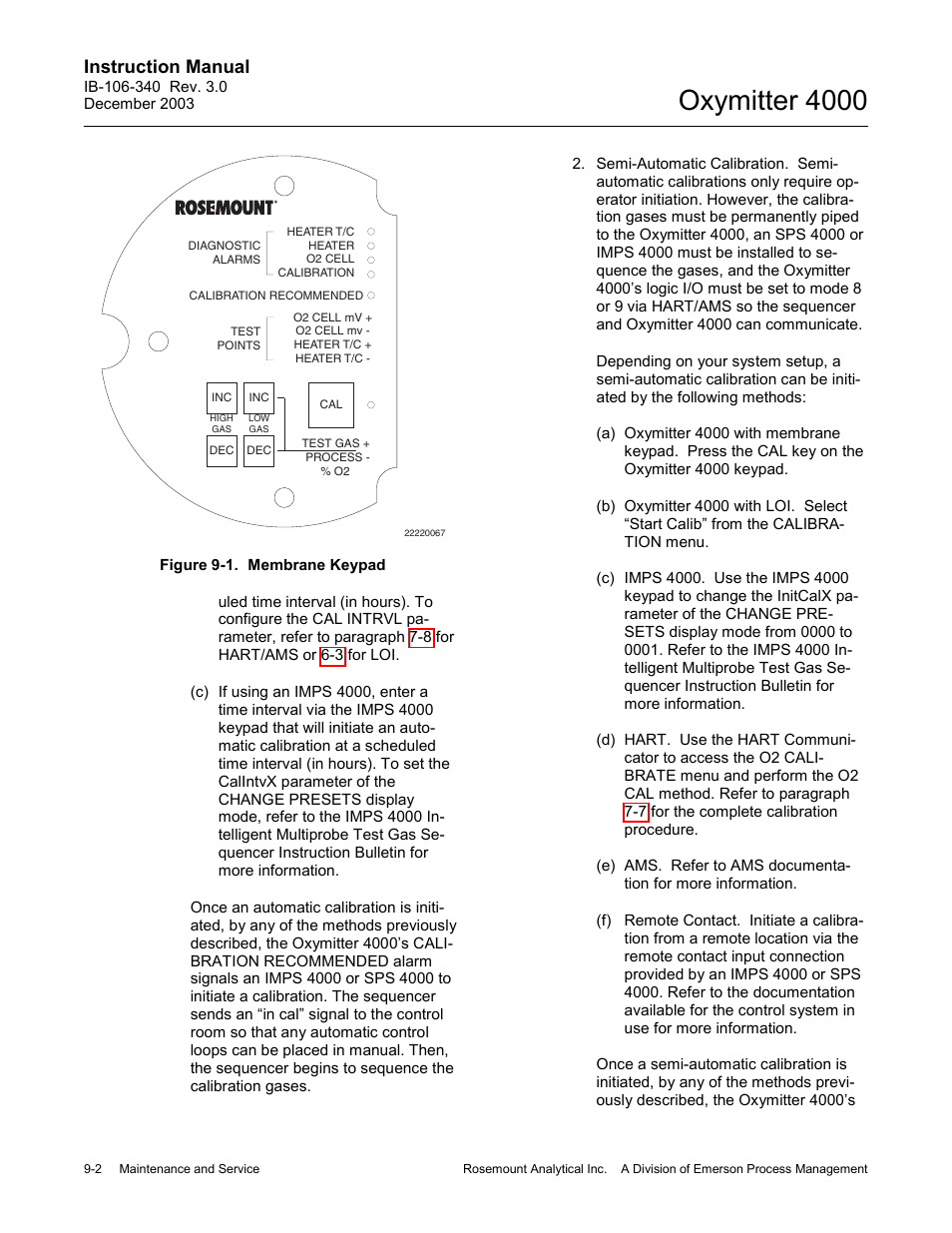 2b.2(b) f, Figure 9-1 is, Figure 9-1. membrane keypad -2 | Figure 9-1), Oxymitter 4000, Instruction manual | Emerson OXYMITTER 4000 User Manual | Page 130 / 172