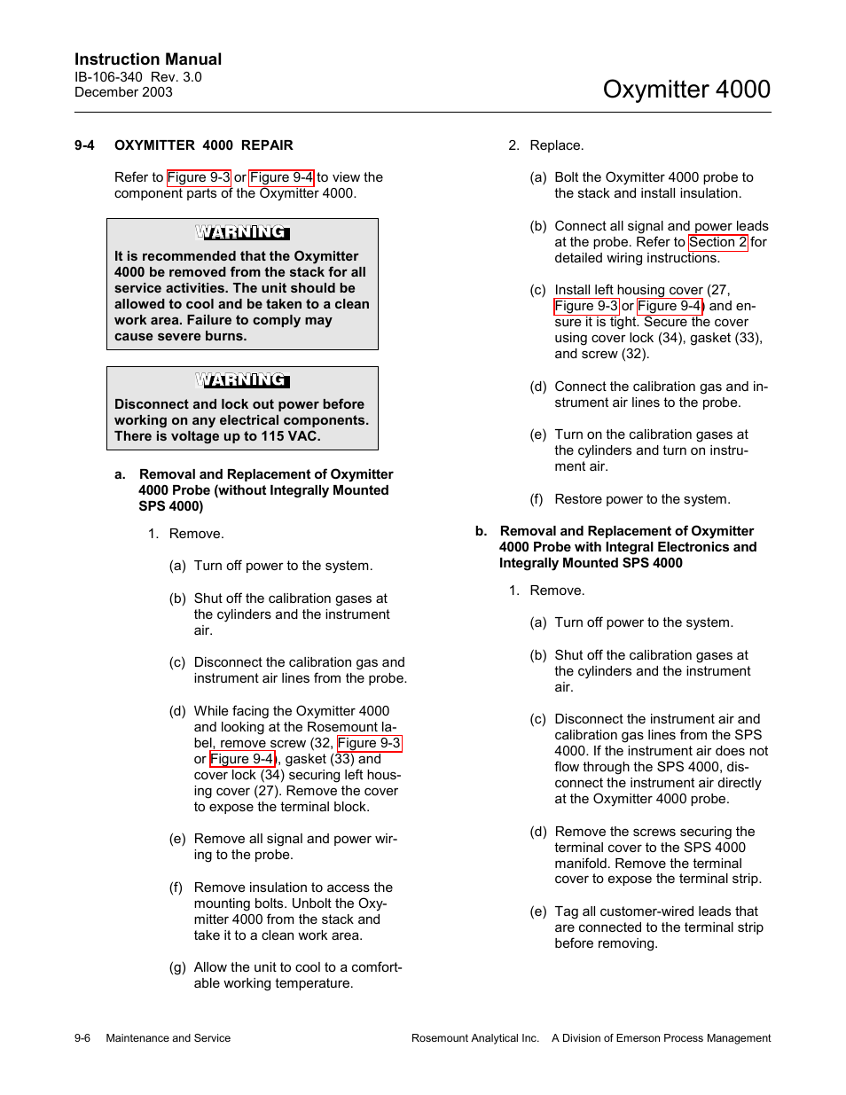 A. 9-4 to, Oxymitter 4000 repair -6, Oxymitter 4000 | Emerson OXYMITTER 4000 User Manual | Page 134 / 172