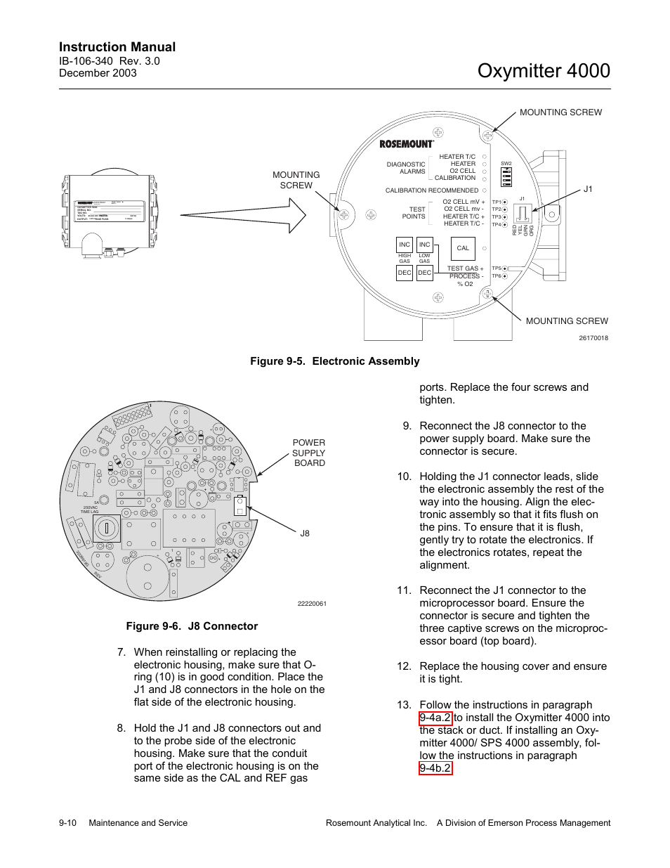 Figure 9-5), Figure 9-6), Oxymitter 4000 | Instruction manual, Figure 9-5. electronic assembly, Tm hart smart family | Emerson OXYMITTER 4000 User Manual | Page 138 / 172