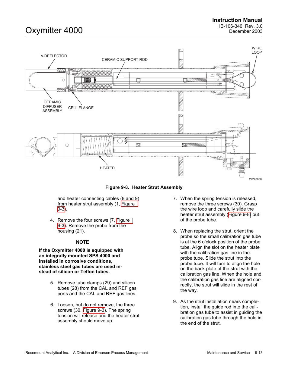 Figure 9-8. heater strut assembly -13, Oxymitter 4000, Instruction manual | Emerson OXYMITTER 4000 User Manual | Page 141 / 172