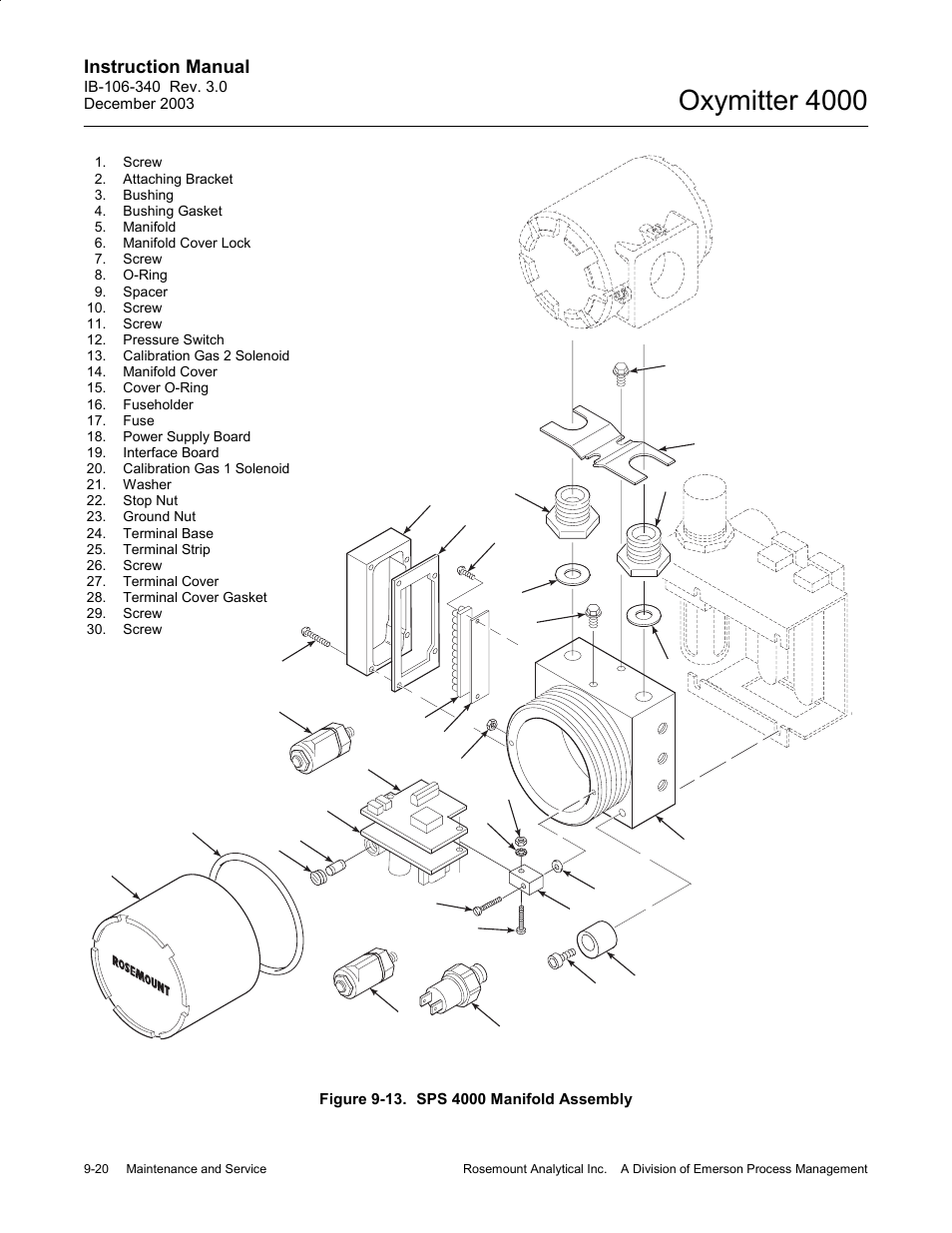Figure 9-13. sps 4000 manifold assembly -20, 27, figure 9-13), 26, figure 9-13) | Figure 9-13), Figure 9-13) se, 18, figure 9-13), 8, figure, Oxymitter 4000, Instruction manual | Emerson OXYMITTER 4000 User Manual | Page 148 / 172