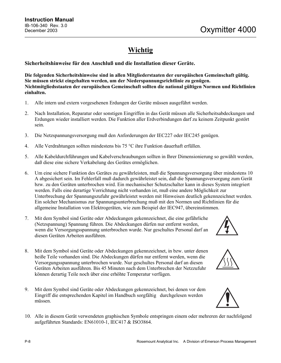 Oxymitter 4000, Wichtig | Emerson OXYMITTER 4000 User Manual | Page 16 / 172