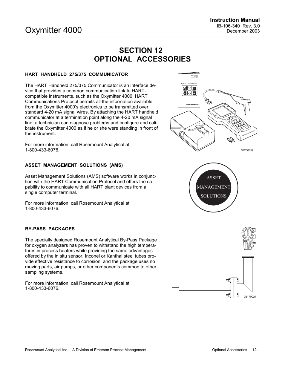 0 optional, Accessories -1, Oxymitter 4000 | Instruction manual | Emerson OXYMITTER 4000 User Manual | Page 165 / 172