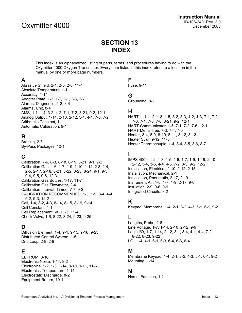 0 index -1, Oxymitter 4000 | Emerson OXYMITTER 4000 User Manual | Page 169 / 172