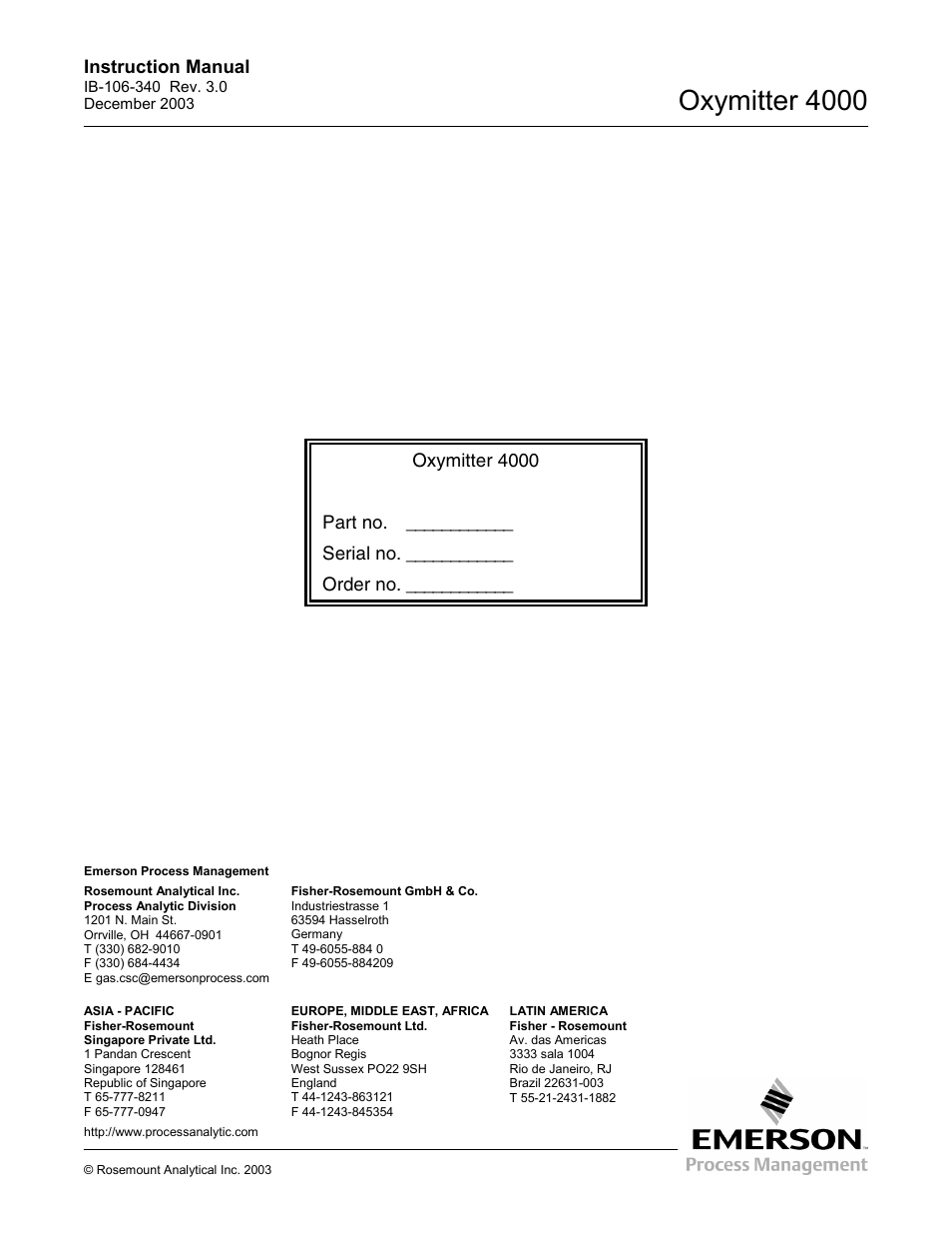 Oxymitter 4000 | Emerson OXYMITTER 4000 User Manual | Page 172 / 172