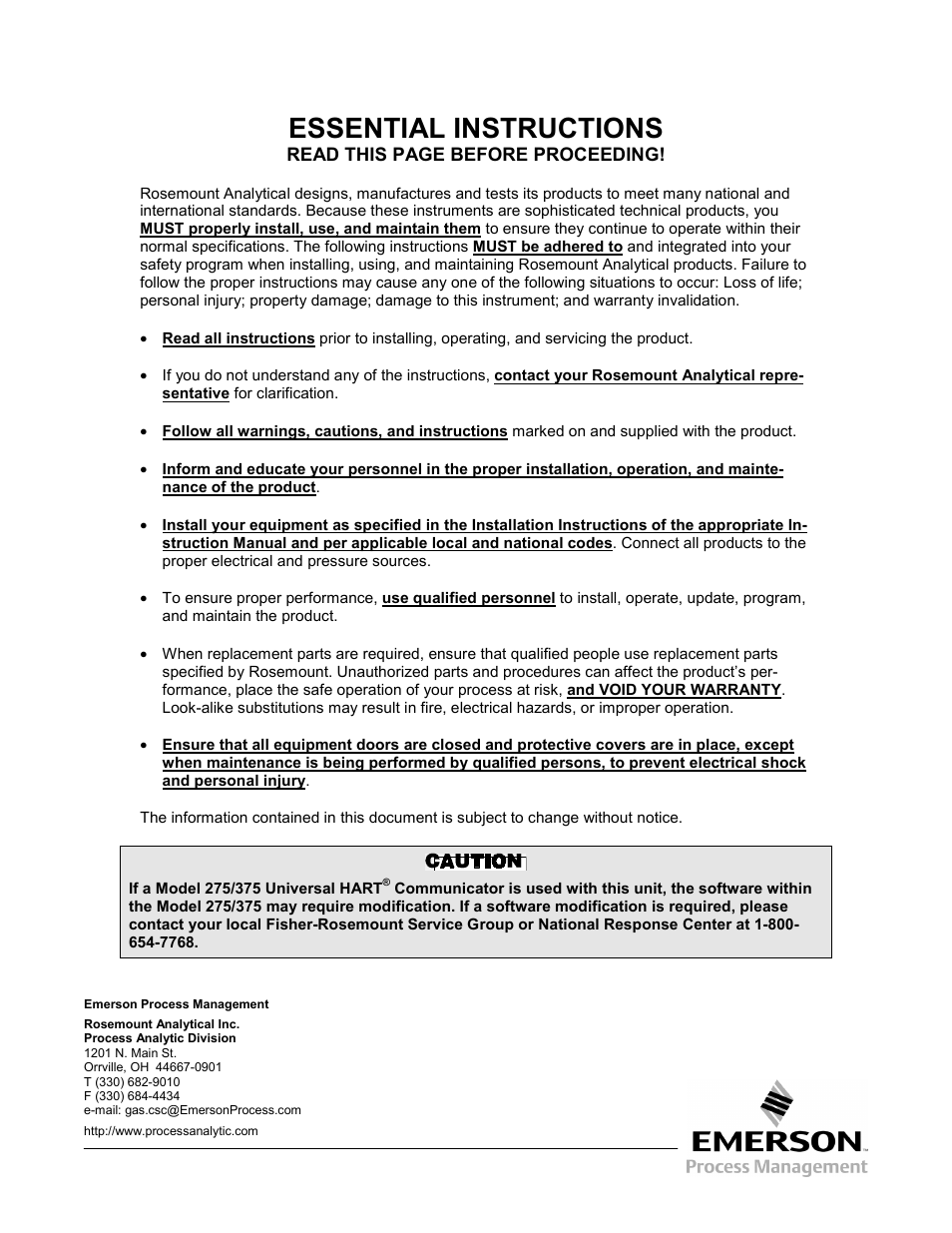 Essential instructions | Emerson OXYMITTER 4000 User Manual | Page 2 / 172