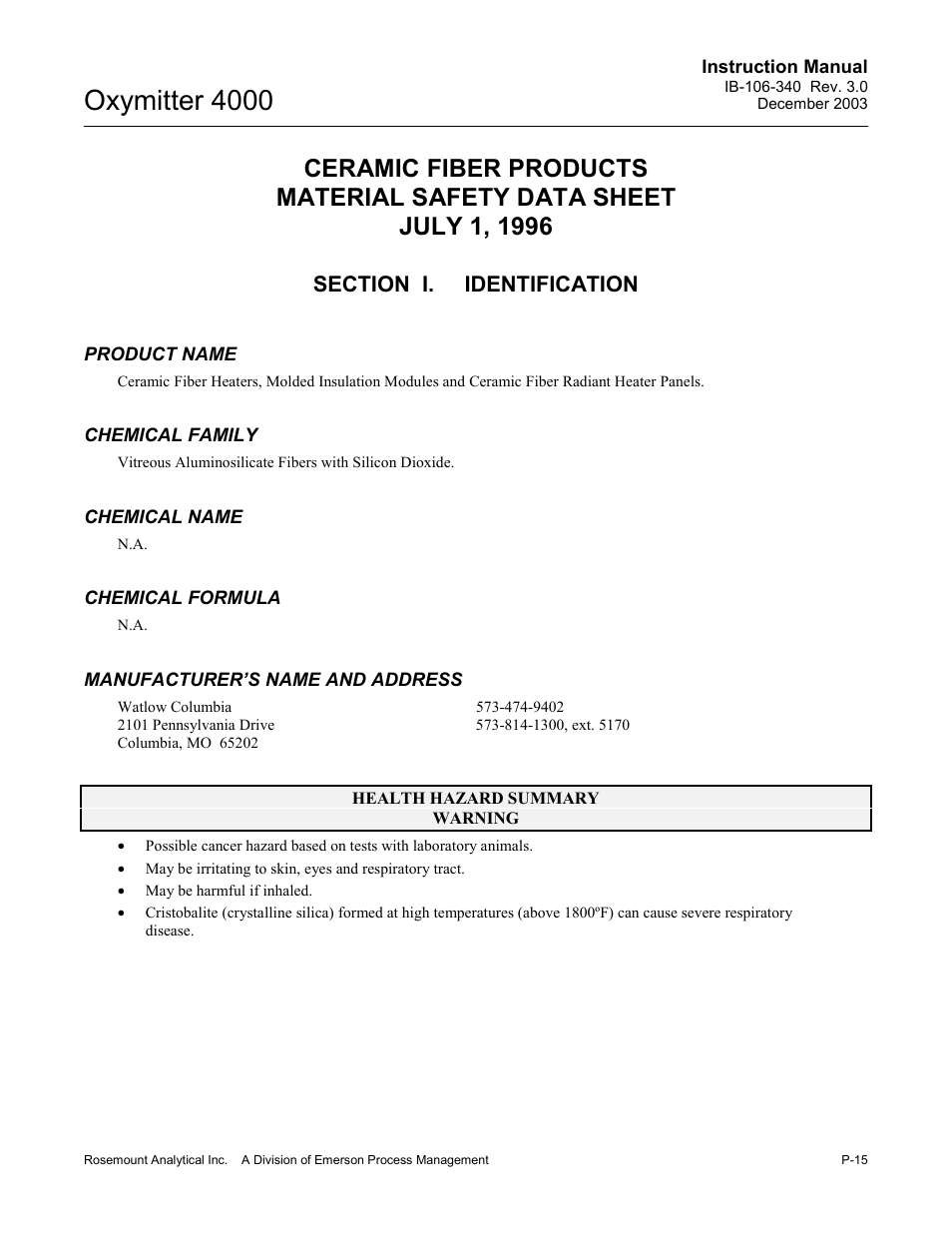 Oxymitter 4000 | Emerson OXYMITTER 4000 User Manual | Page 23 / 172