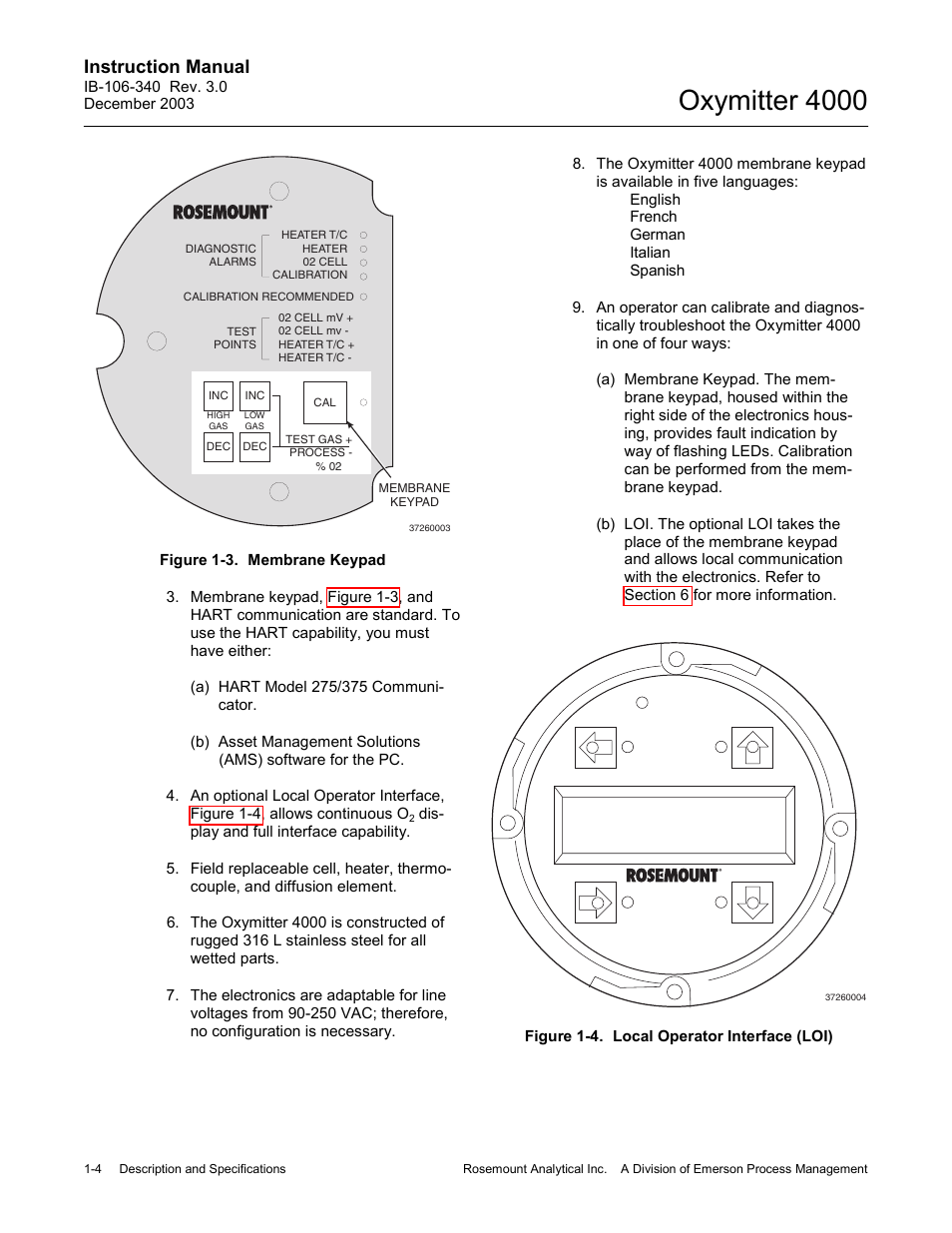 W figure 1-3, D figure 1-4 v, Oxymitter 4000 | Instruction manual | Emerson OXYMITTER 4000 User Manual | Page 40 / 172