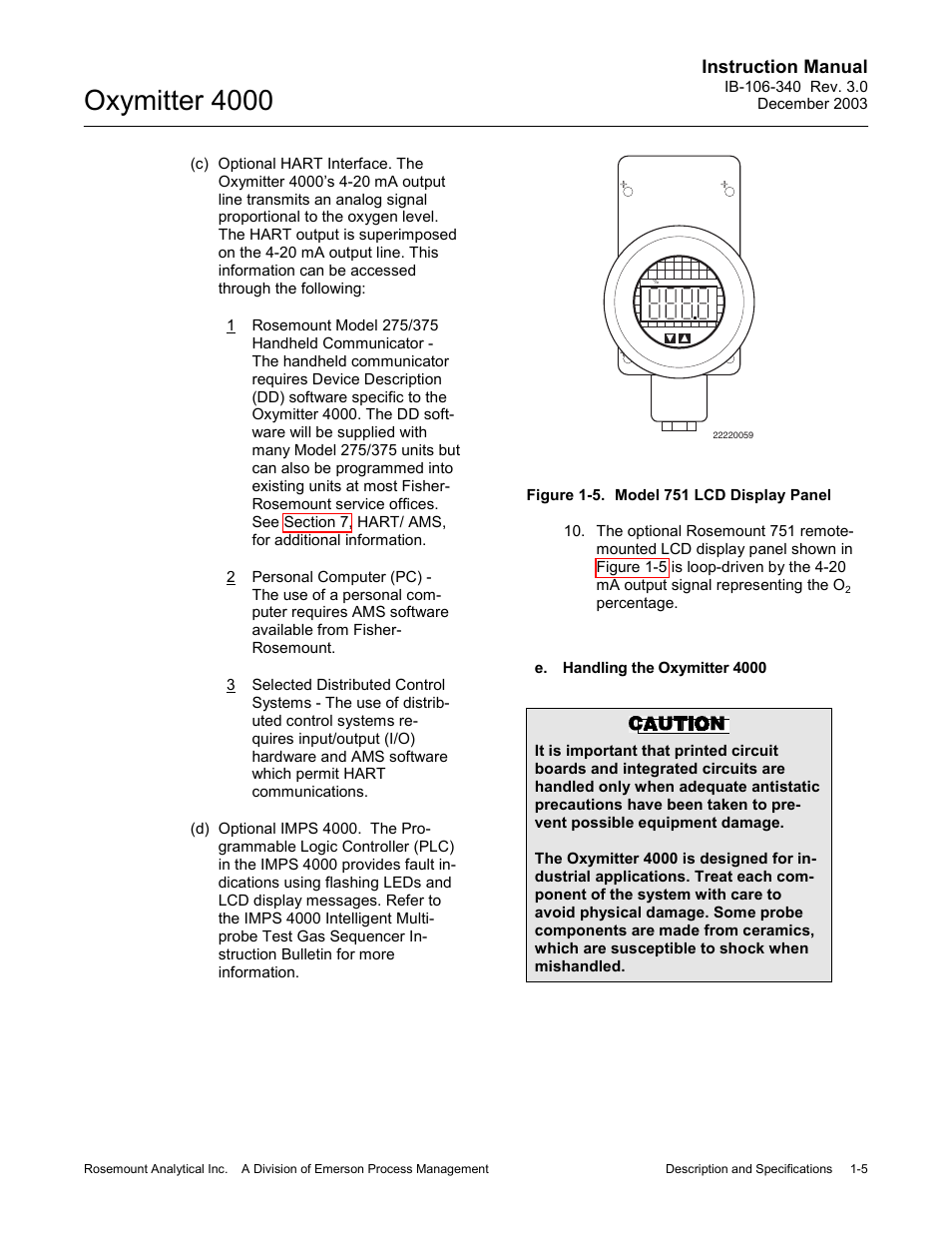 Figure 1-5. model 751 lcd display panel -5, Oxymitter 4000, Instruction manual | Emerson OXYMITTER 4000 User Manual | Page 41 / 172