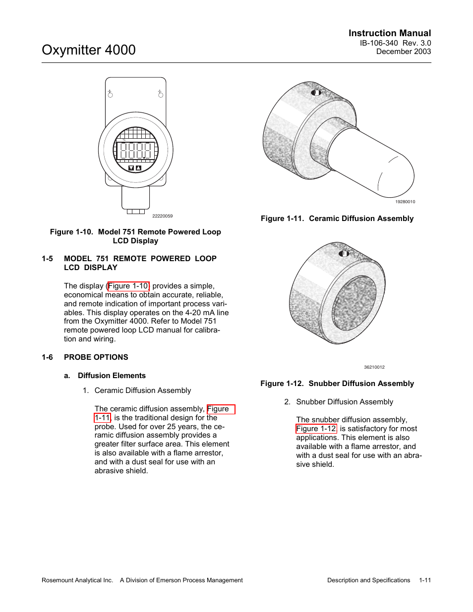 Model 751 remote powered loop lcd display -11, Probe options -11, Oxymitter 4000 | Instruction manual | Emerson OXYMITTER 4000 User Manual | Page 47 / 172