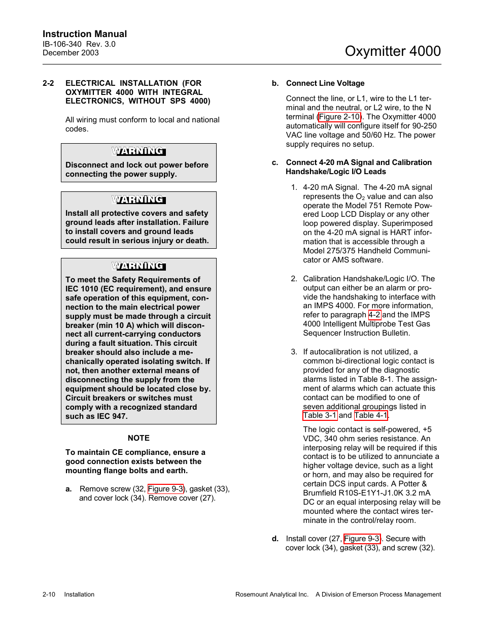 Without sps 4000) -10, Oxymitter 4000 | Emerson OXYMITTER 4000 User Manual | Page 64 / 172