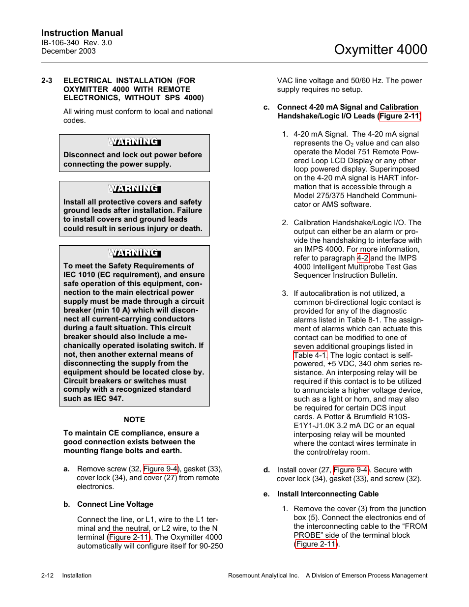 A. 2-3 f, Without sps 4000) -12, Oxymitter 4000 | Emerson OXYMITTER 4000 User Manual | Page 66 / 172