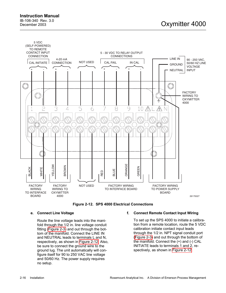 Figure 2-12. sps 4000 electrical connections -16, Oxymitter 4000, Instruction manual | Emerson OXYMITTER 4000 User Manual | Page 70 / 172