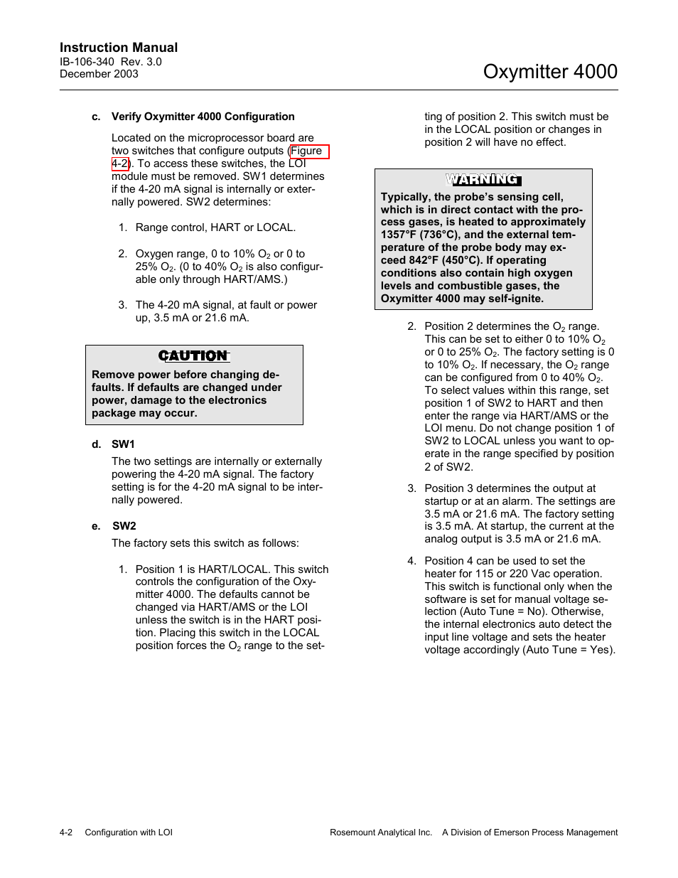 Oxymitter 4000, Instruction manual | Emerson OXYMITTER 4000 User Manual | Page 82 / 172