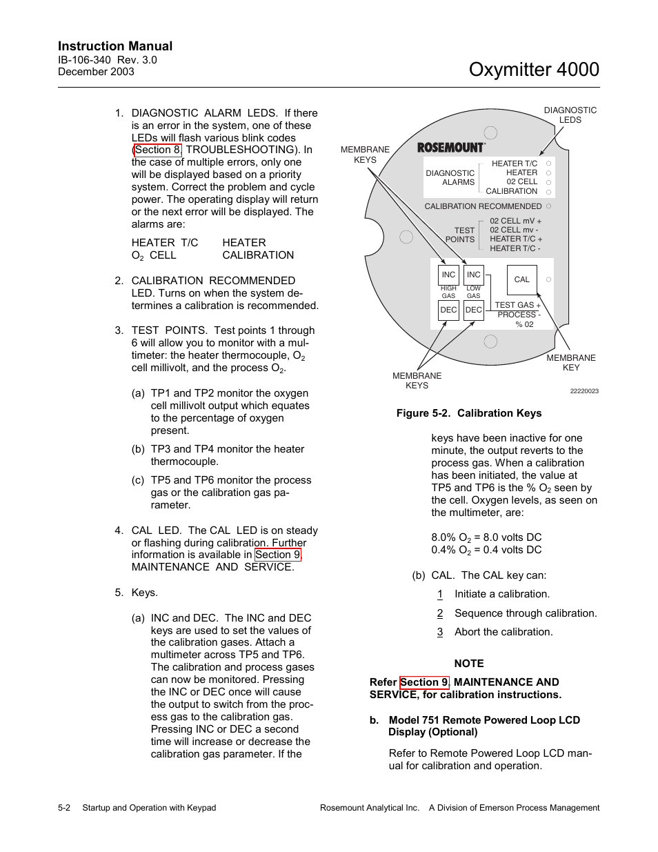 Figure 5-2. calibration keys -2, Oxymitter 4000, Instruction manual | Emerson OXYMITTER 4000 User Manual | Page 88 / 172