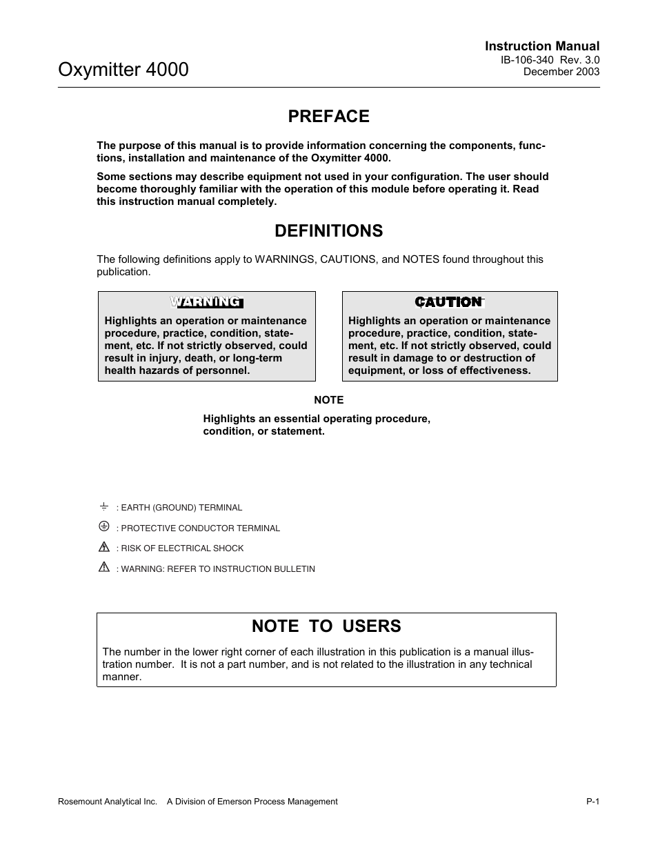 Oxymitter 4000, Preface, Definitions | Emerson OXYMITTER 4000 User Manual | Page 9 / 172