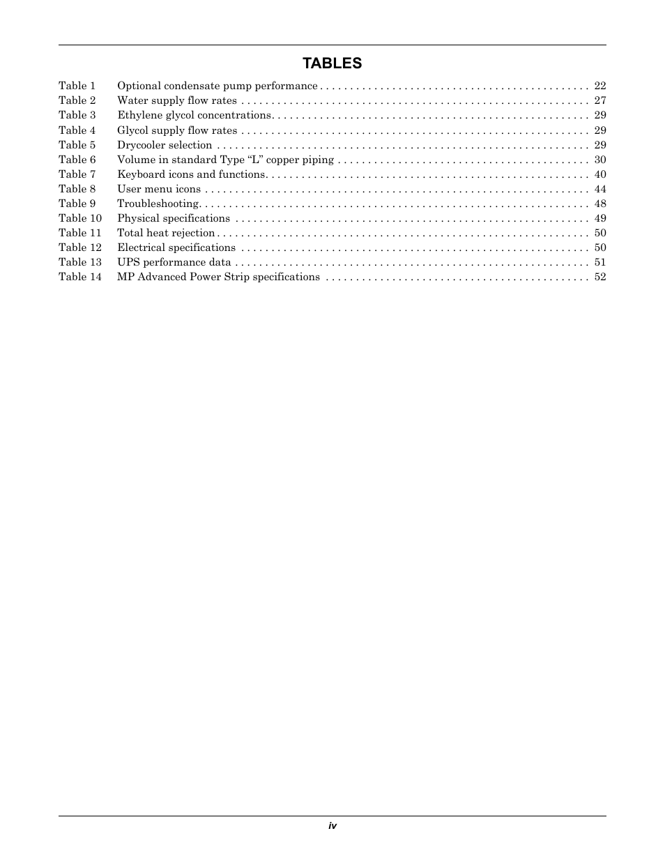 Tables | Emerson Liebert XDF User Manual | Page 6 / 60