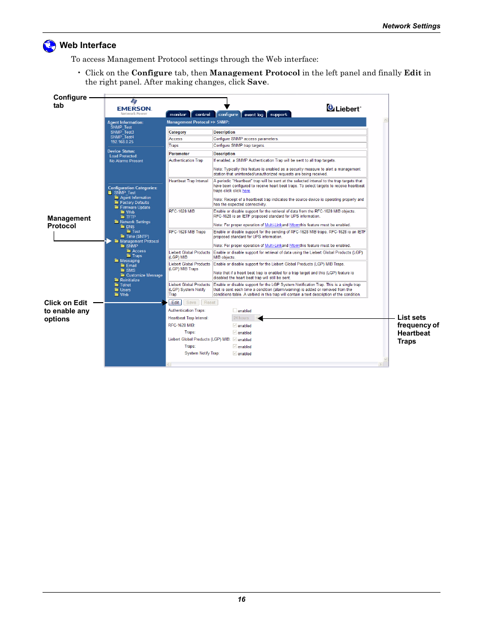 Web interface | Emerson Liebert IntelliSlot IS-WEB485ADPT User Manual | Page 20 / 60