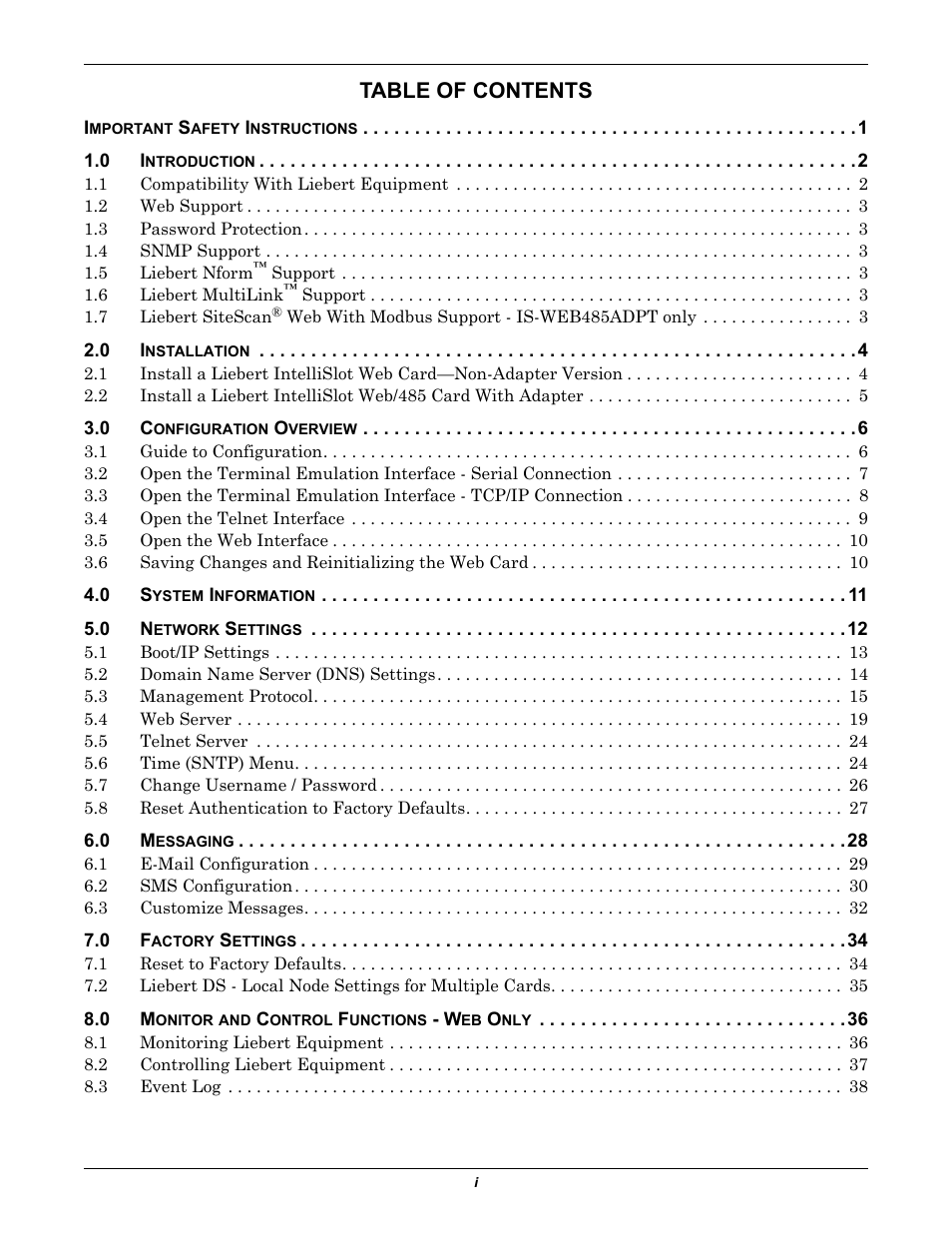 Emerson Liebert IntelliSlot IS-WEB485ADPT User Manual | Page 3 / 60