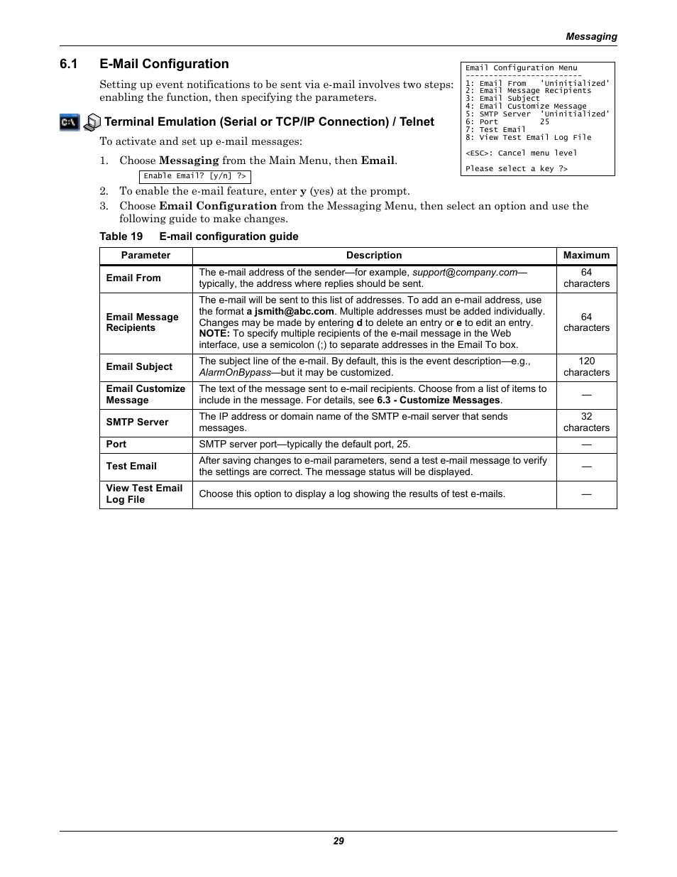 1 e-mail configuration, Table 19 e-mail configuration guide, E-mail configuration | Table 19, E-mail configuration guide | Emerson Liebert IntelliSlot IS-WEB485ADPT User Manual | Page 33 / 60