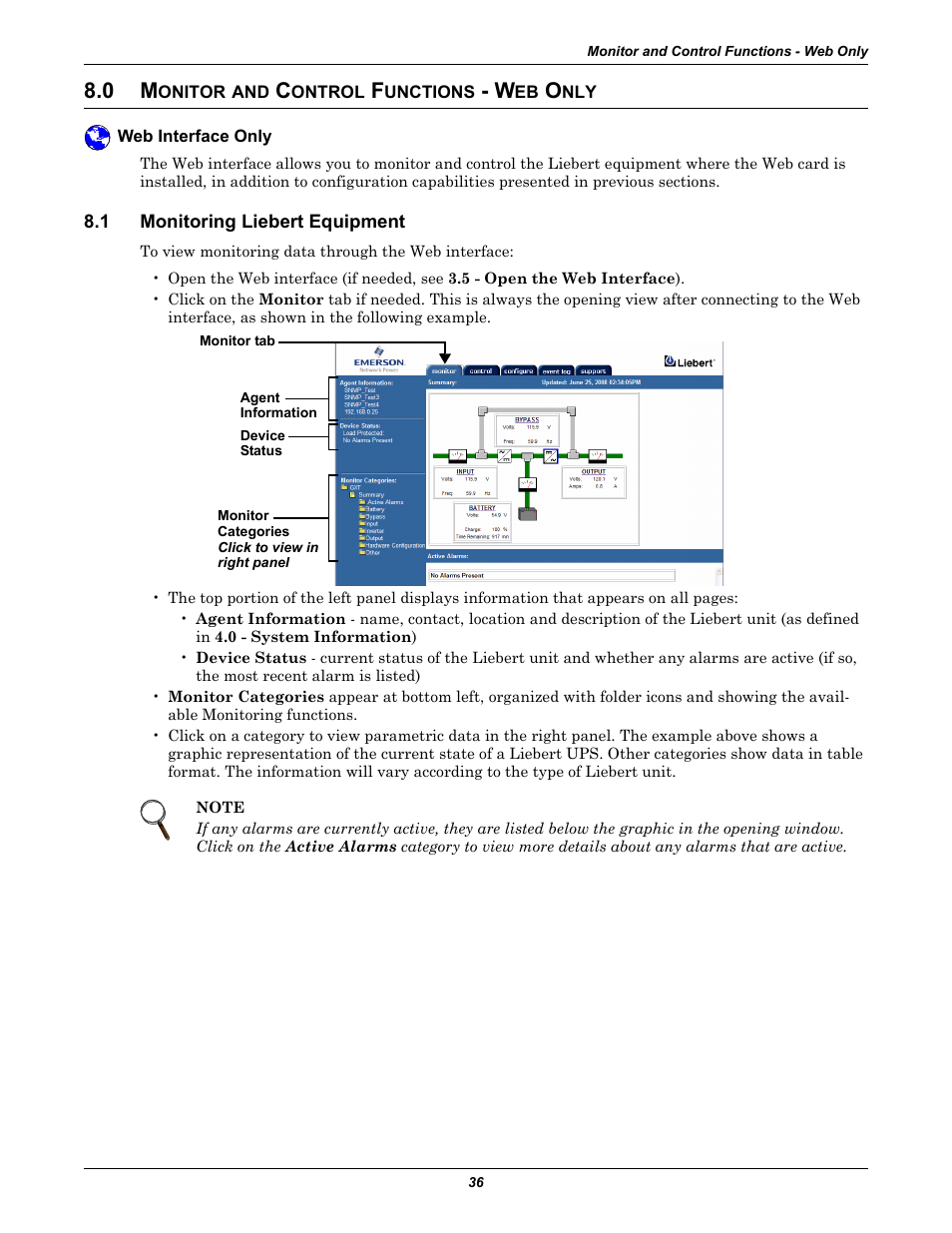 0 monitor and control functions - web only, Web interface only, 1 monitoring liebert equipment | Onitor, Ontrol, Unctions, Monitoring liebert equipment | Emerson Liebert IntelliSlot IS-WEB485ADPT User Manual | Page 40 / 60