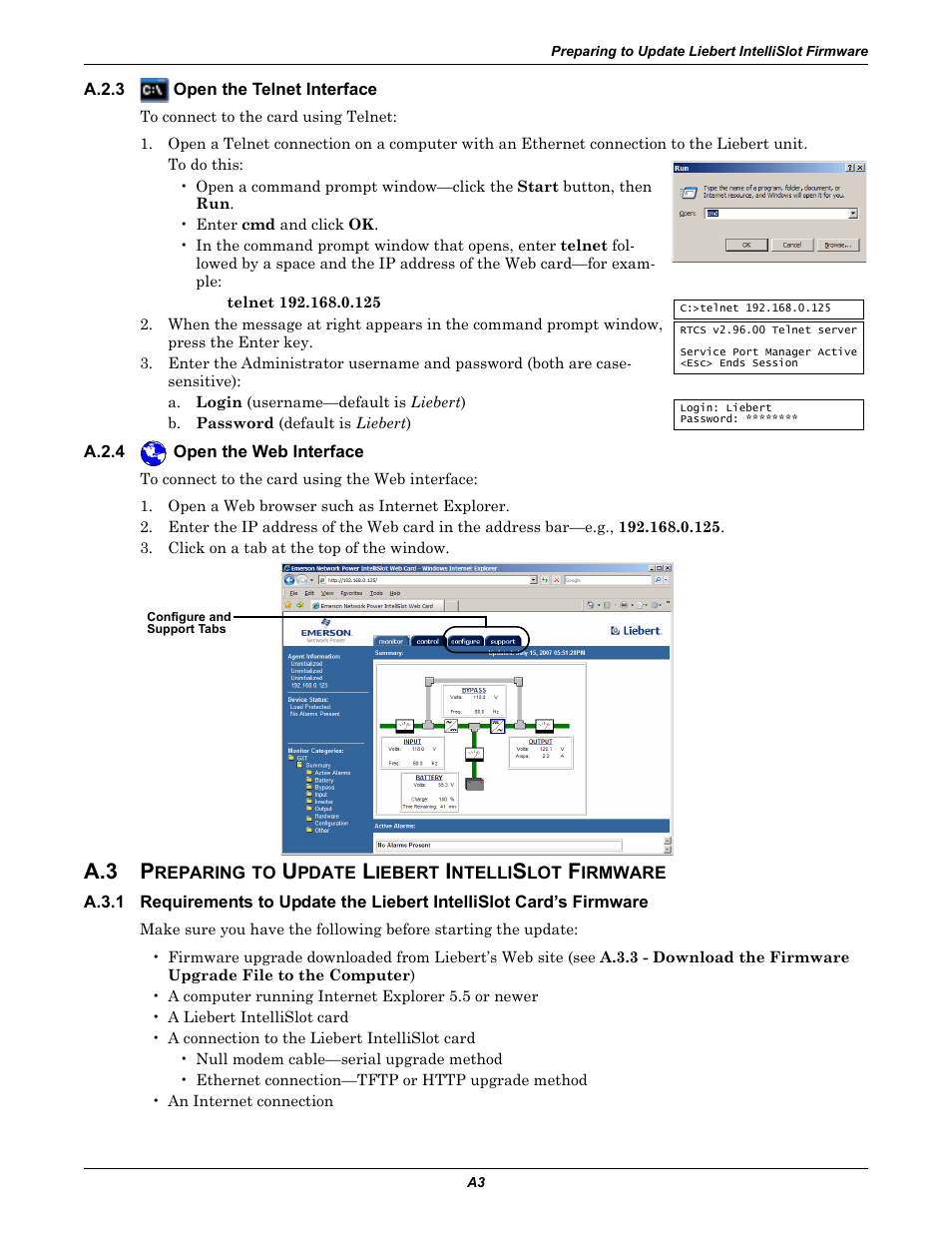 A.2.3 open the telnet interface, A.2.4 open the web interface, A.3 p | Emerson Liebert IntelliSlot IS-WEB485ADPT User Manual | Page 47 / 60