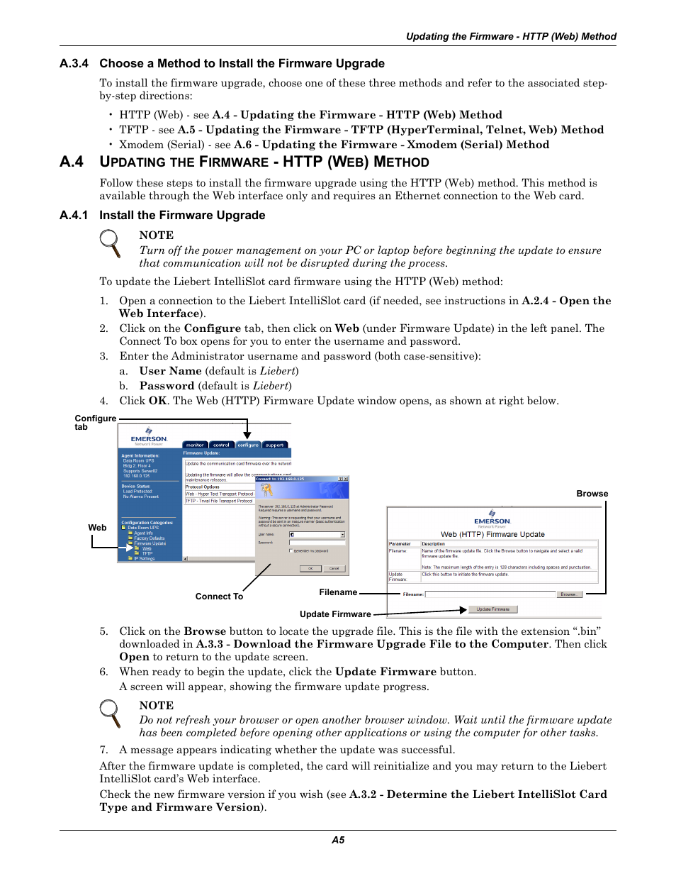 A.4 updating the firmware - http (web) method, A.4.1 install the firmware upgrade, A.4 u | Emerson Liebert IntelliSlot IS-WEB485ADPT User Manual | Page 49 / 60