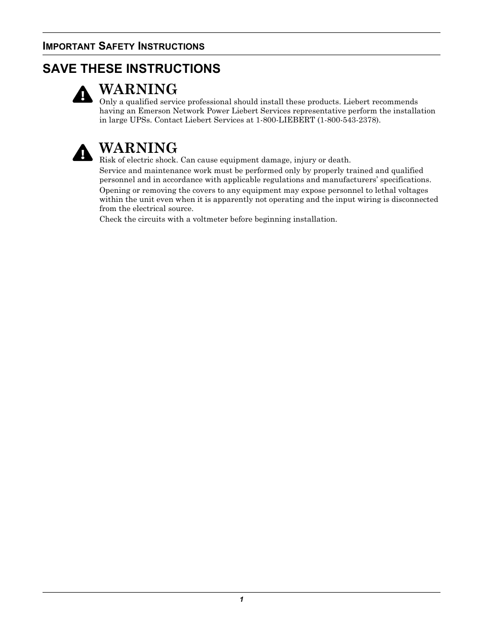 Important safety instructions, Mportant, Afety | Nstructions, Warning, Save these instructions | Emerson Liebert IntelliSlot IS-WEB485ADPT User Manual | Page 5 / 60