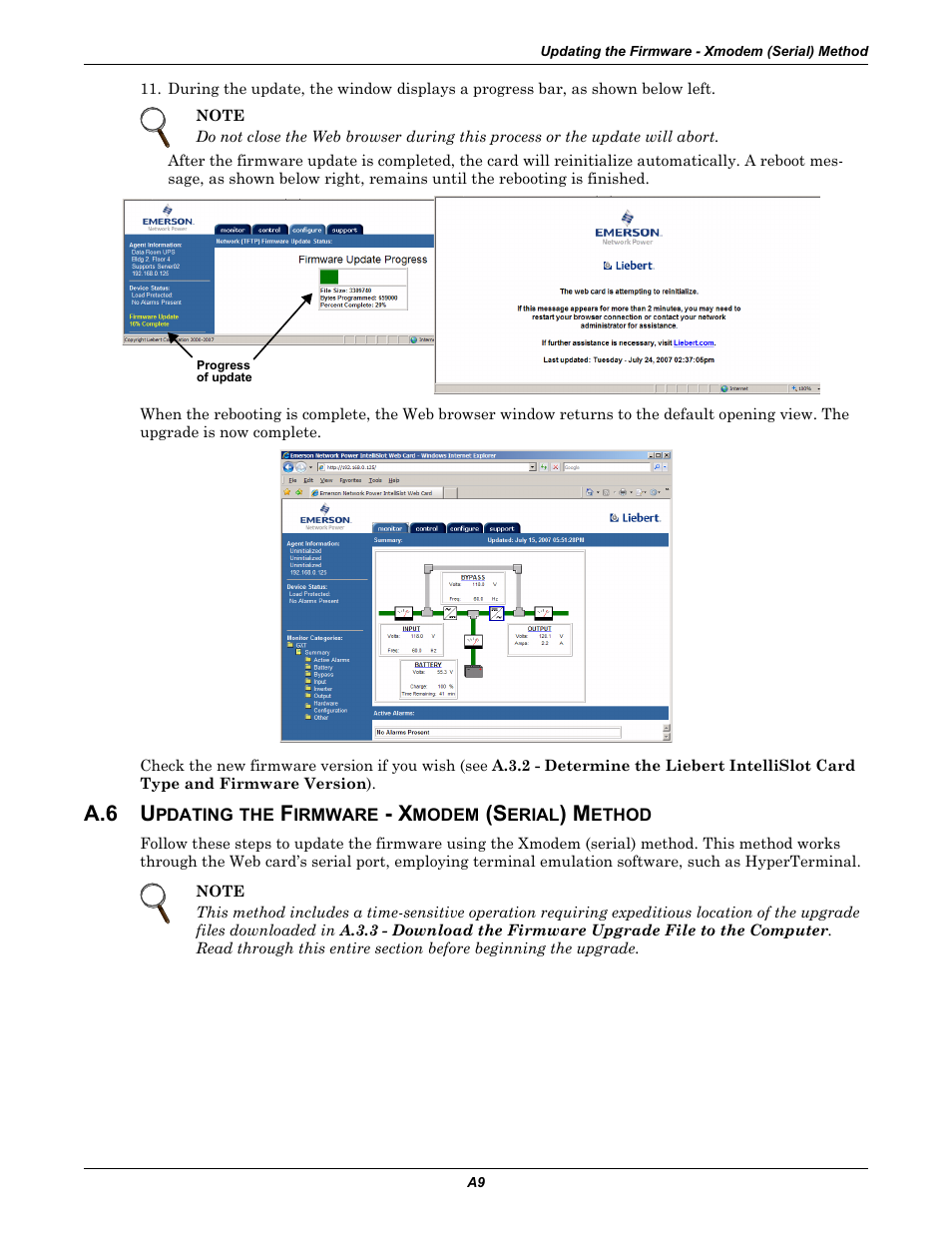A.6 updating the firmware - xmodem (serial) method, A.6 u | Emerson Liebert IntelliSlot IS-WEB485ADPT User Manual | Page 53 / 60