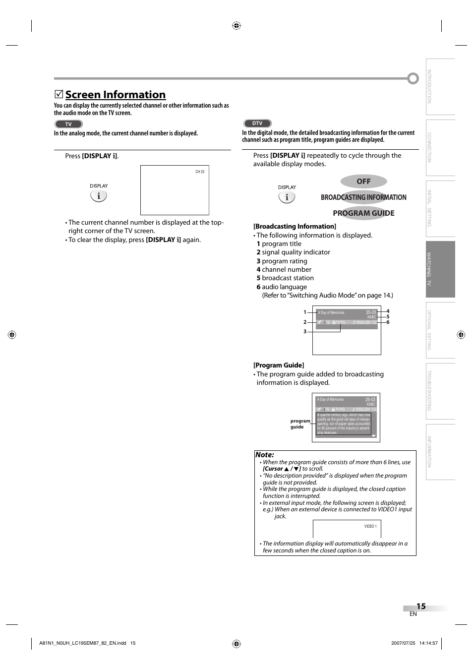 Screen information | Emerson LC195EM87 User Manual | Page 15 / 56