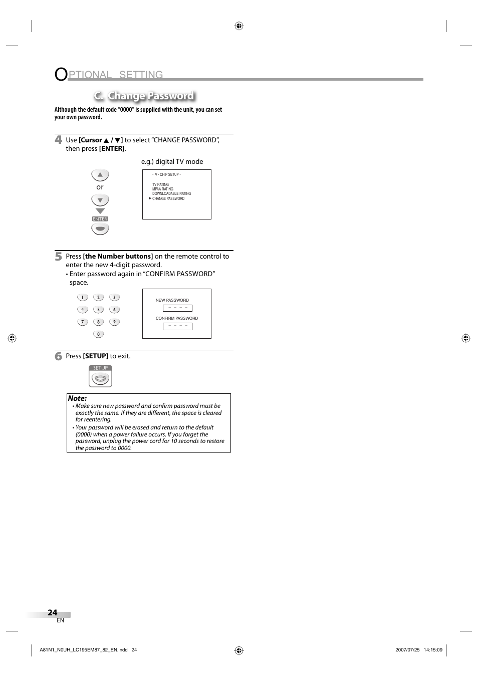 Ptional setting, C. change password | Emerson LC195EM87 User Manual | Page 24 / 56